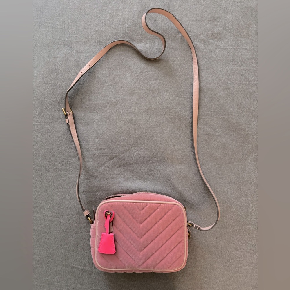 J. Crew Pink Velvet Quilted Crossbody Bag